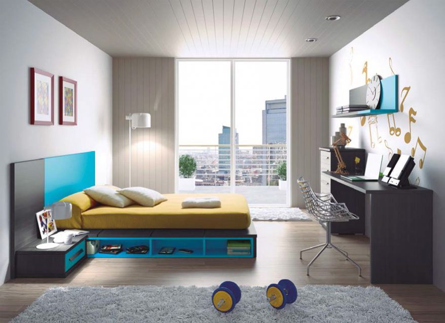 Dormitorio juvenil en turquesa y amarillo